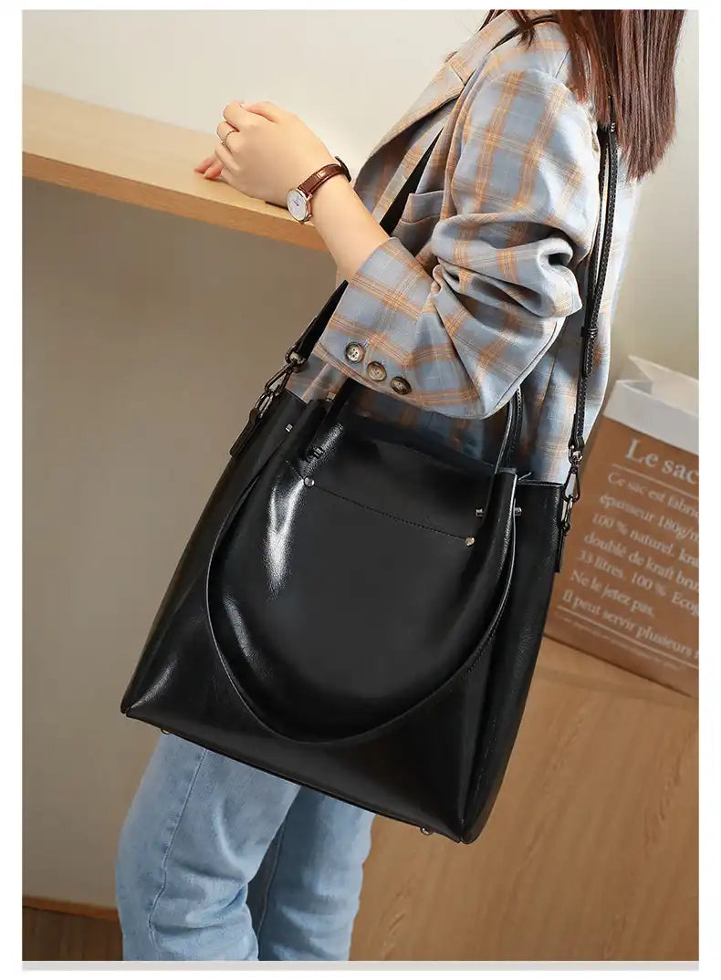 Modern Large Leather Tote Bag for Women Convertible Crossbody Work Purse