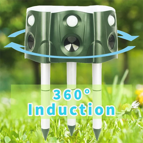 360° Multi-Function Bird Repeller – Ultrasonic Animal Deterrent with Triple-Speaker Design Outdoor Pest Control for Mice, Birds, and Squirrel