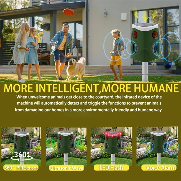 360° Multi-Function Bird Repeller – Ultrasonic Animal Deterrent with Triple-Speaker Design Outdoor Pest Control for Mice, Birds, and Squirrel