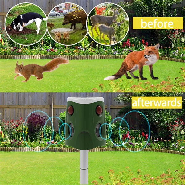 360° Multi-Function Bird Repeller – Ultrasonic Animal Deterrent with Triple-Speaker Design Outdoor Pest Control for Mice, Birds, and Squirrel