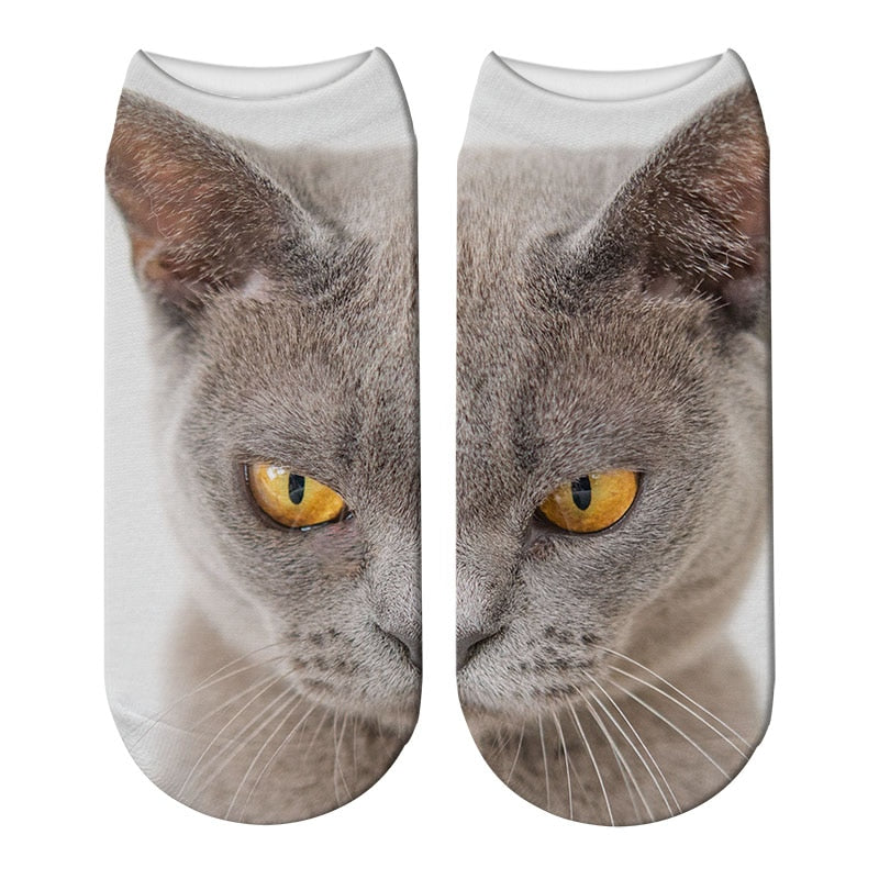 New Design 3D Printed Women Winter Christmas Socks Funny Creative Pet Cat Face Unisex Cotton Harajuku Ankle Socks Children Gift