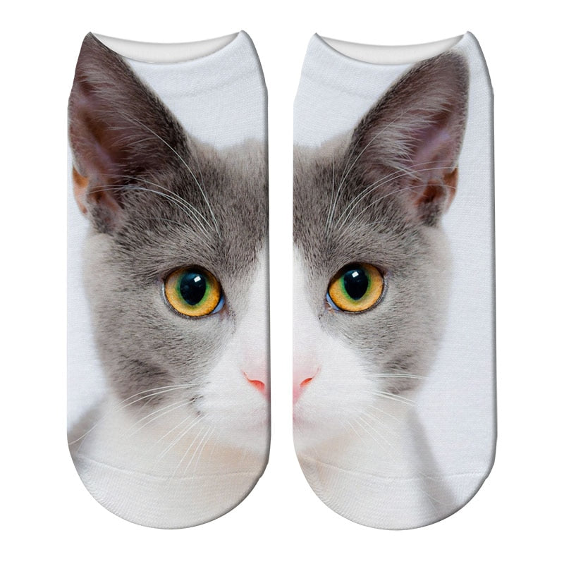 New Design 3D Printed Women Winter Christmas Socks Funny Creative Pet Cat Face Unisex Cotton Harajuku Ankle Socks Children Gift