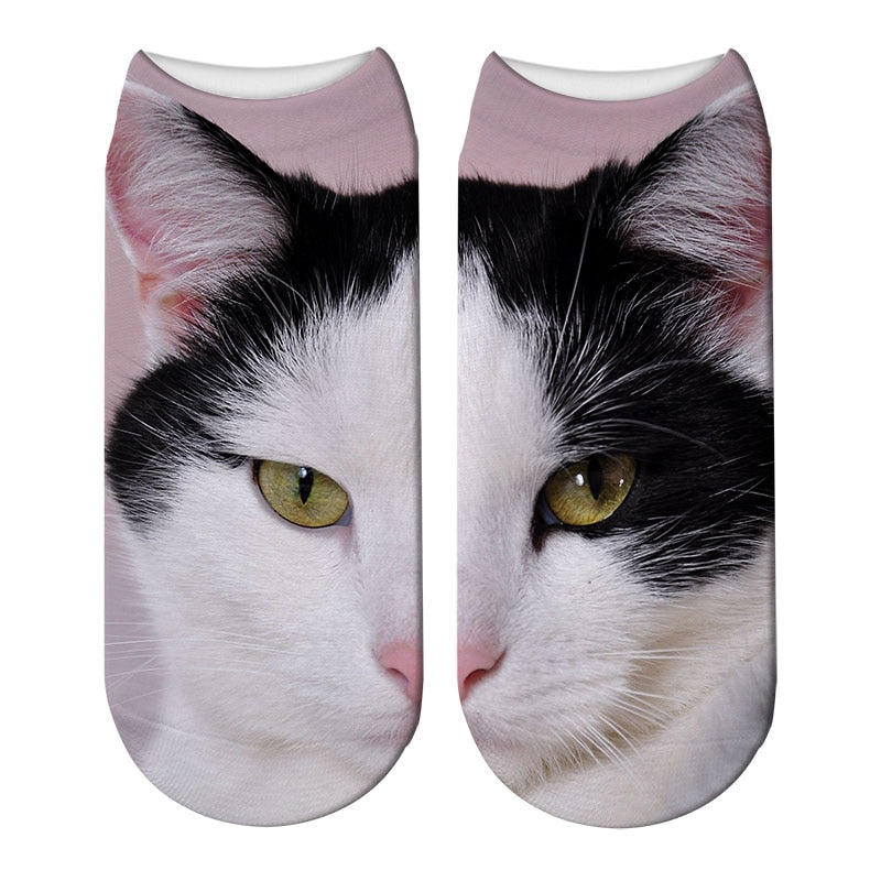 New Design 3D Printed Women Winter Christmas Socks Funny Creative Pet Cat Face Unisex Cotton Harajuku Ankle Socks Children Gift