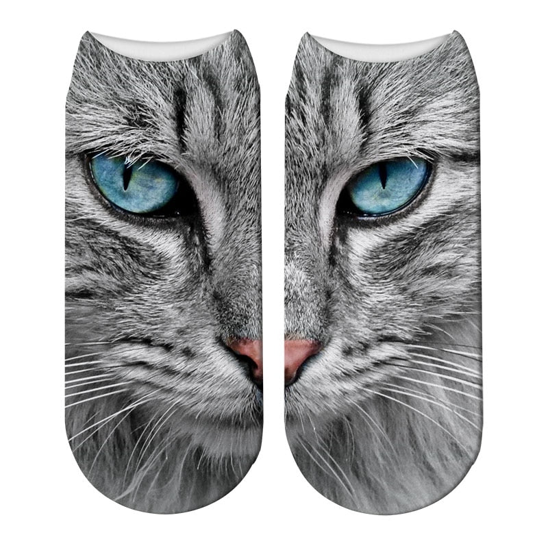 New Design 3D Printed Women Winter Christmas Socks Funny Creative Pet Cat Face Unisex Cotton Harajuku Ankle Socks Children Gift