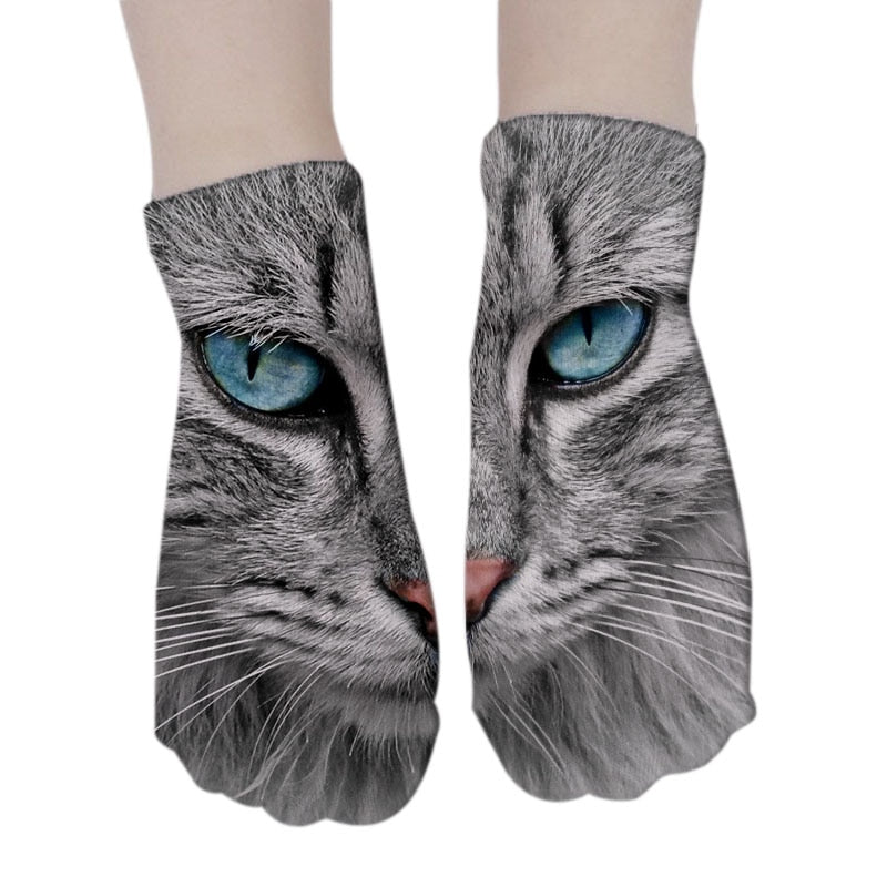 New Design 3D Printed Women Winter Christmas Socks Funny Creative Pet Cat Face Unisex Cotton Harajuku Ankle Socks Children Gift
