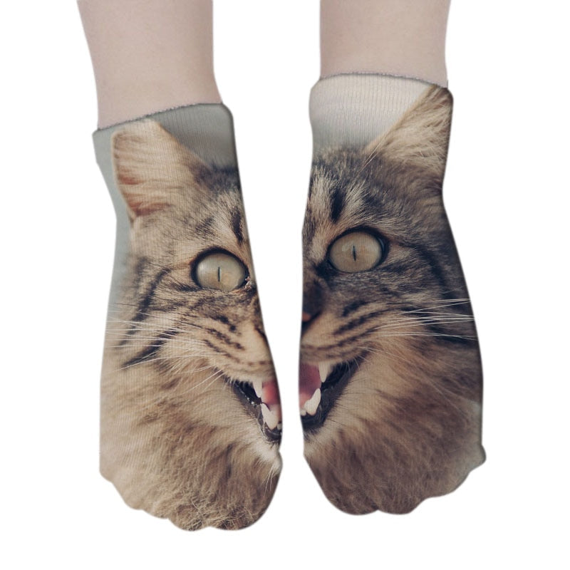 New Design 3D Printed Women Winter Christmas Socks Funny Creative Pet Cat Face Unisex Cotton Harajuku Ankle Socks Children Gift