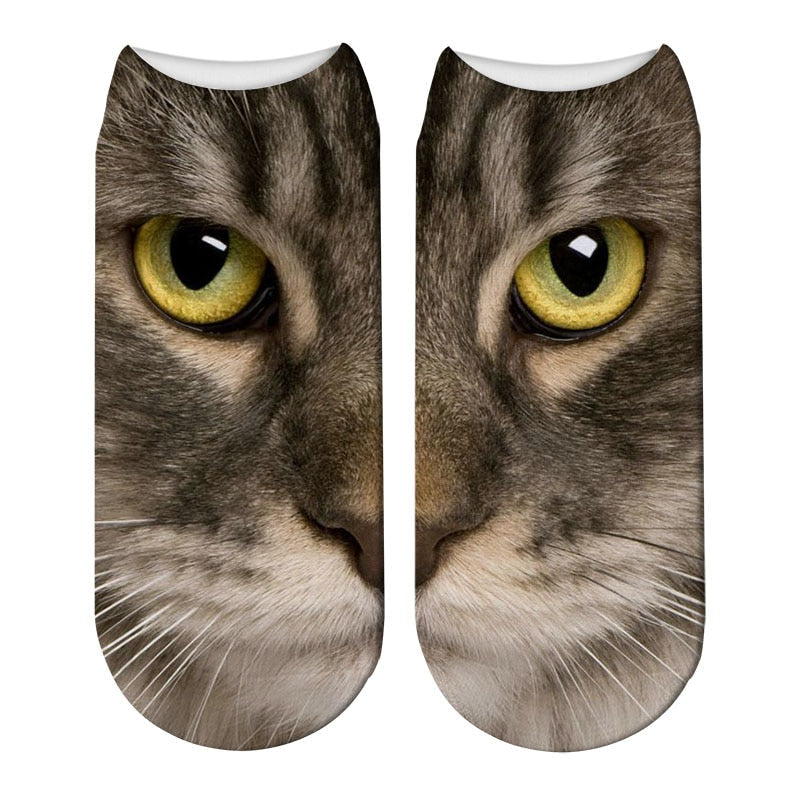 New Design 3D Printed Women Winter Christmas Socks Funny Creative Pet Cat Face Unisex Cotton Harajuku Ankle Socks Children Gift