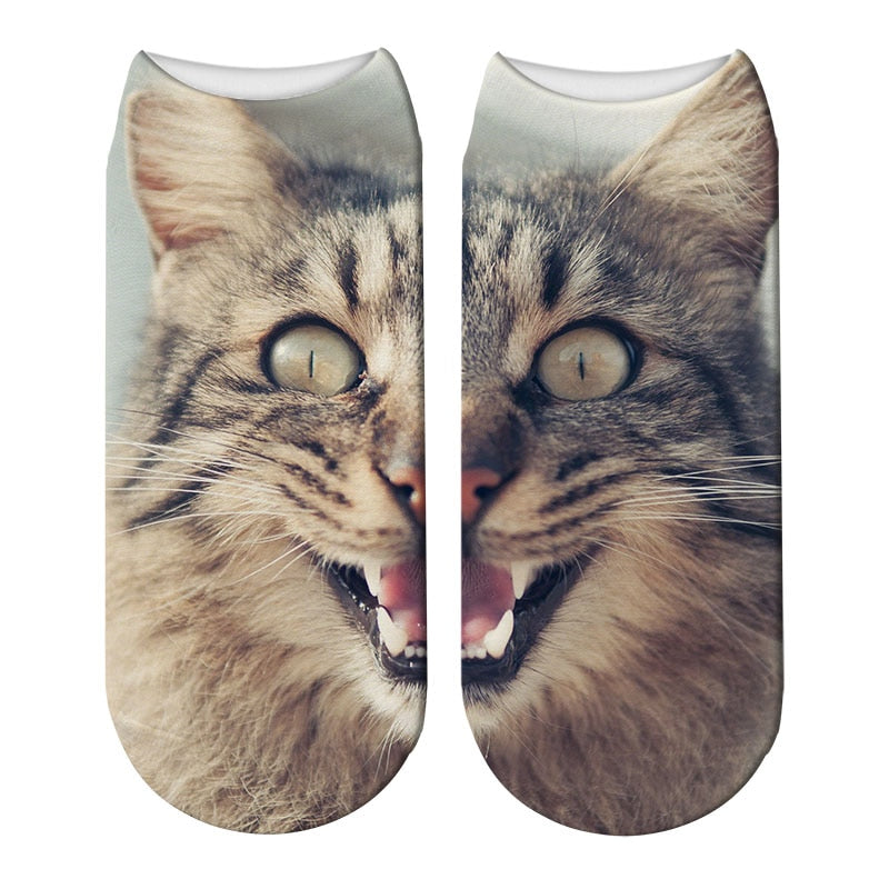 New Design 3D Printed Women Winter Christmas Socks Funny Creative Pet Cat Face Unisex Cotton Harajuku Ankle Socks Children Gift