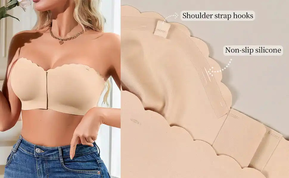 Non-Slip Front Closure Strapless Bra - Seamless & Wireless