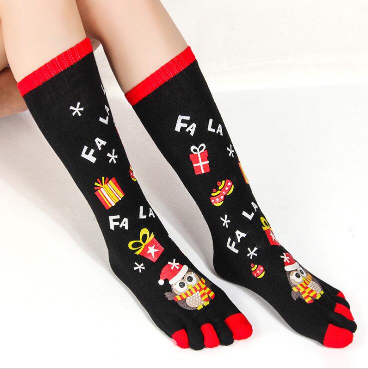Five Toes Christmas Socks Winter Warm Stretchy Crew Socks（1/4/6 Pairs）