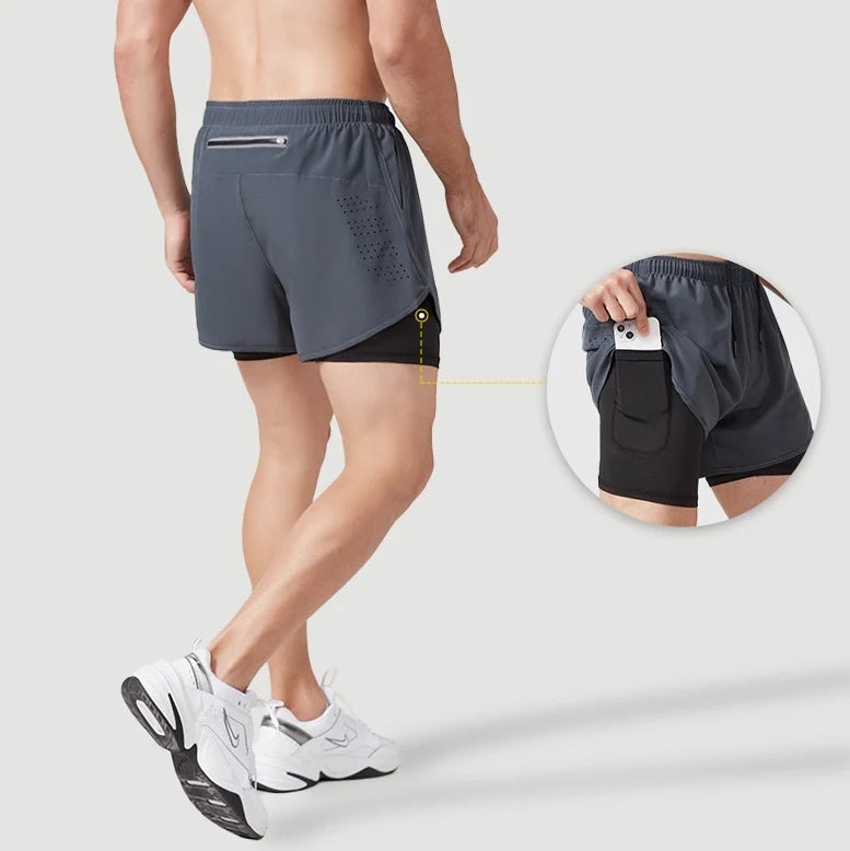Men's Running Shorts Quick-drying ventilate Double Layer Shorts Sport Workout Training Bodybuilding Short Pants