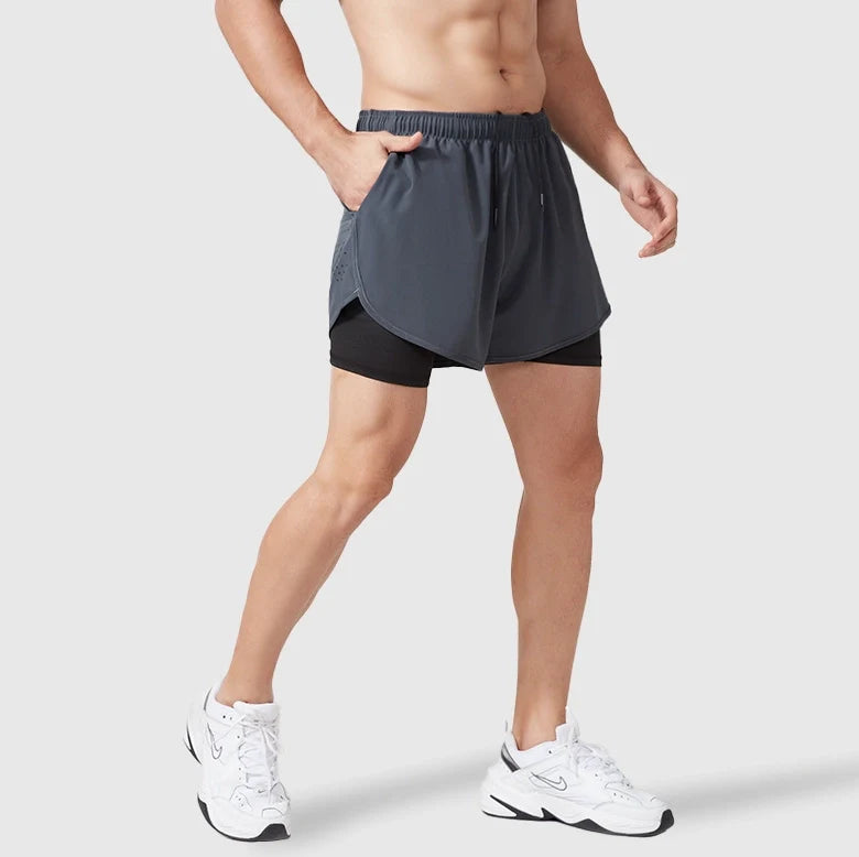 Men's Running Shorts Quick-drying ventilate Double Layer Shorts Sport Workout Training Bodybuilding Short Pants