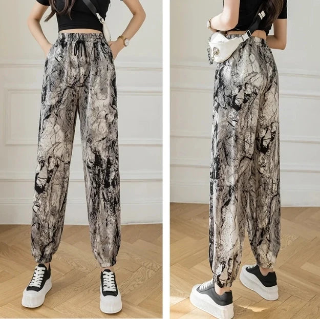 Women's Fashion Casual Harem Pants High Waist Printed Loose Beach Pants