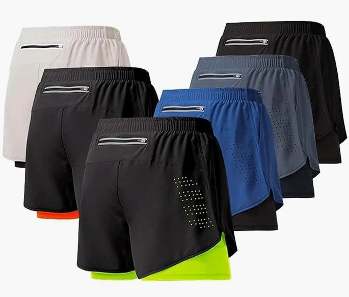 Men's Running Shorts Quick-drying ventilate Double Layer Shorts Sport Workout Training Bodybuilding Short Pants