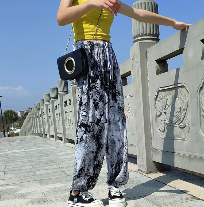 Women's Fashion Casual Harem Pants High Waist Printed Loose Beach Pants