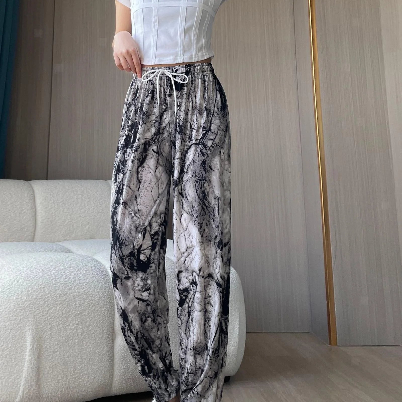Women's Fashion Casual Harem Pants High Waist Printed Loose Beach Pants