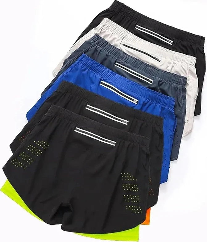 Men's Running Shorts Quick-drying ventilate Double Layer Shorts Sport Workout Training Bodybuilding Short Pants