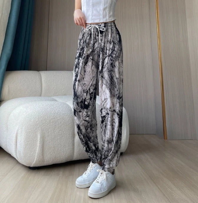 Women's Fashion Casual Harem Pants High Waist Printed Loose Beach Pants