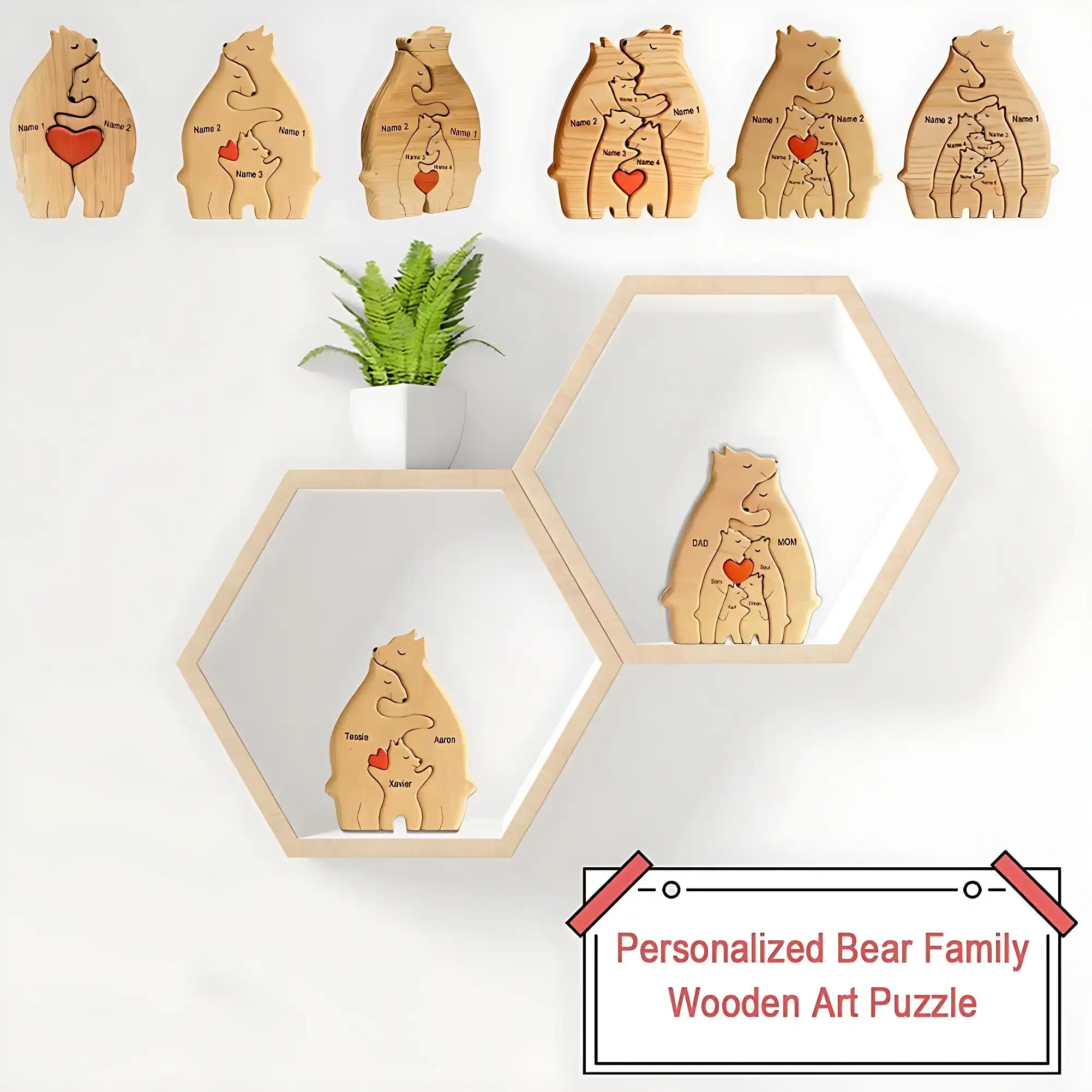 Personalized Bear Family Puzzle - Handcrafted Wooden Keepsake Gift