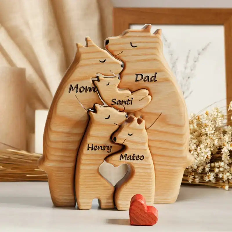Personalized Bear Family Puzzle - Handcrafted Wooden Keepsake Gift