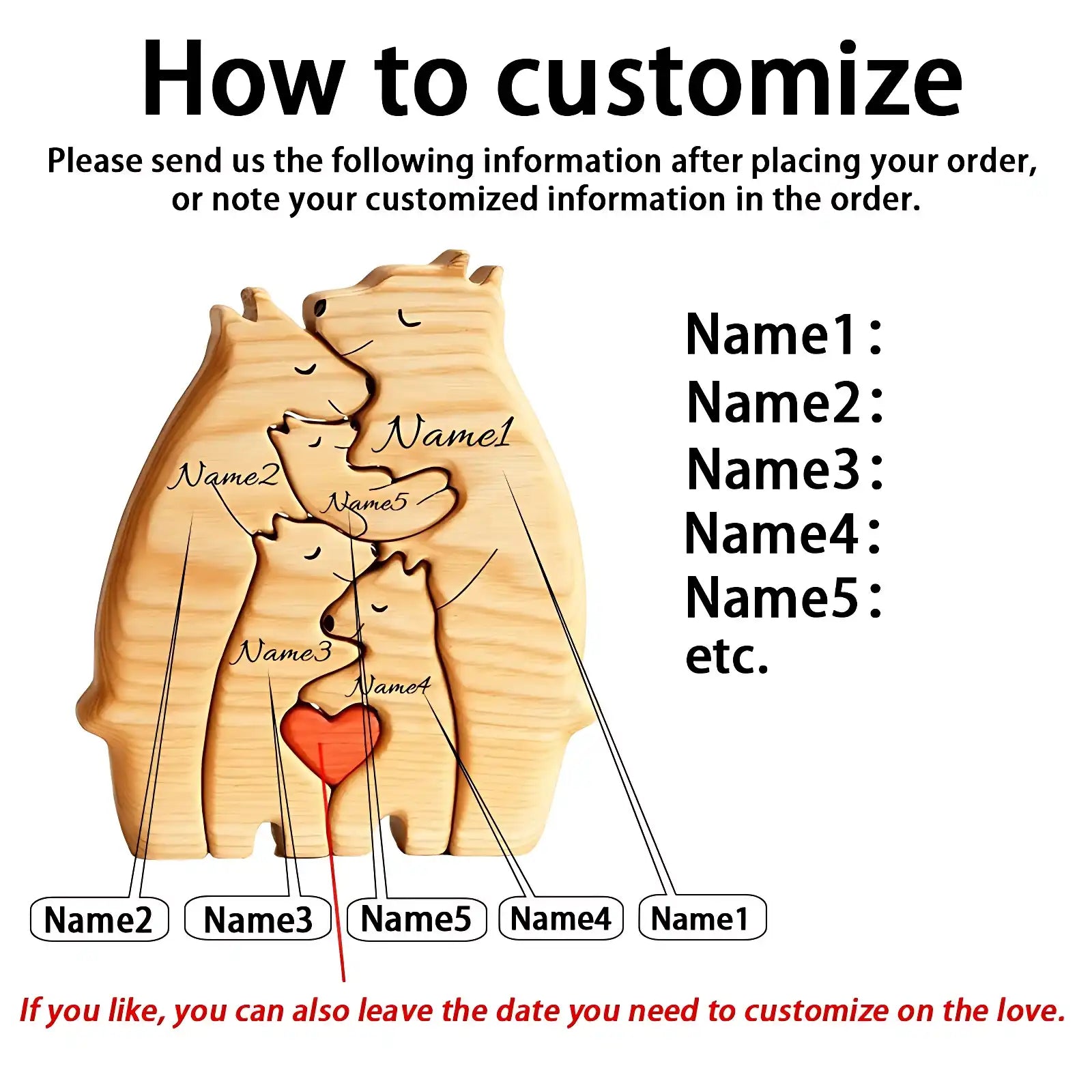 Personalized Bear Family Puzzle - Handcrafted Wooden Keepsake Gift