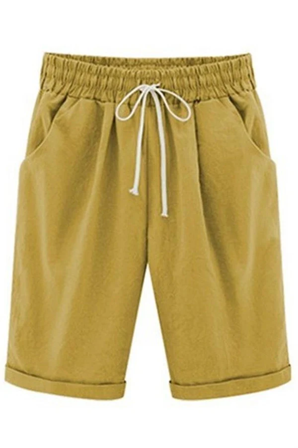 Plain with Pockets Sashes Holiday Loose Shorts (9 Colors)