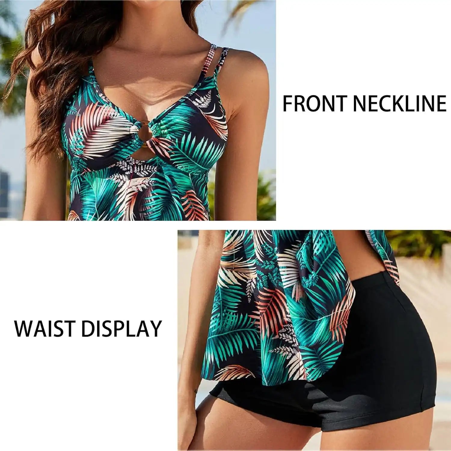 Plus Size Leakproof Tankini Swimsuit with Shorts - Floral Print V-Neck Swimwear