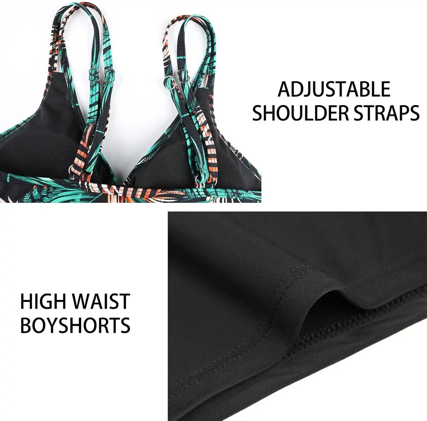 Plus Size Leakproof Tankini Swimsuit with Shorts - Floral Print V-Neck Swimwear