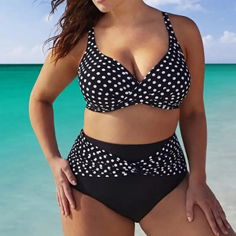 Plus Size Polka Dot Swimwear High Waist Bikini Set