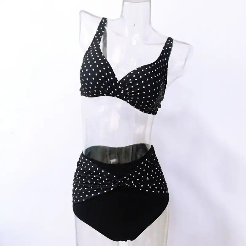 Plus Size Polka Dot Swimwear High Waist Bikini Set