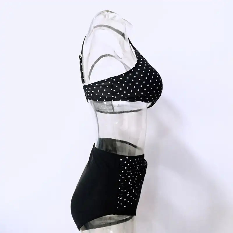 Plus Size Polka Dot Swimwear High Waist Bikini Set