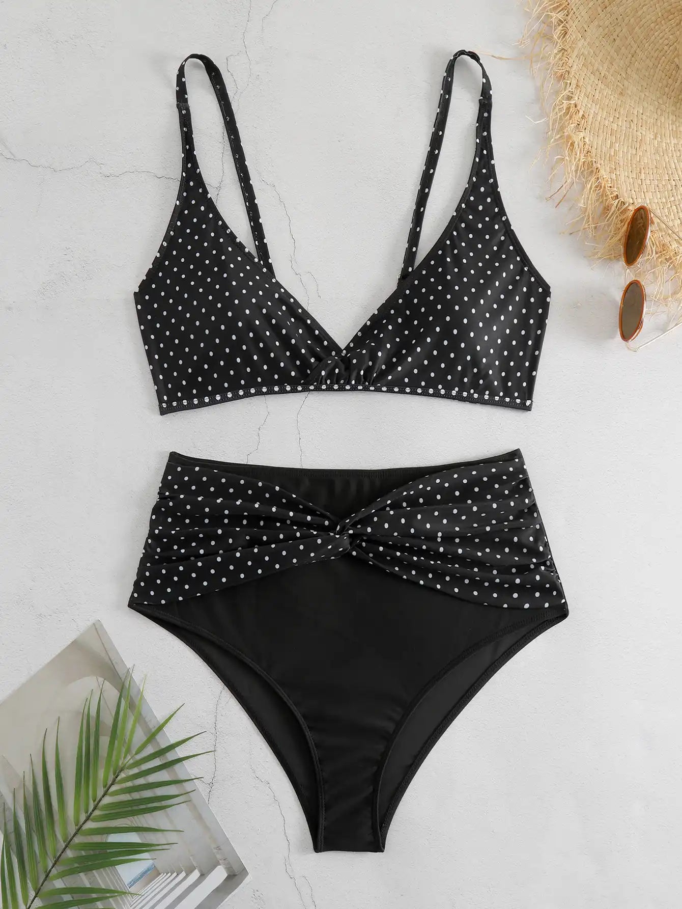 Plus Size Polka Dot Swimwear High Waist Bikini Set