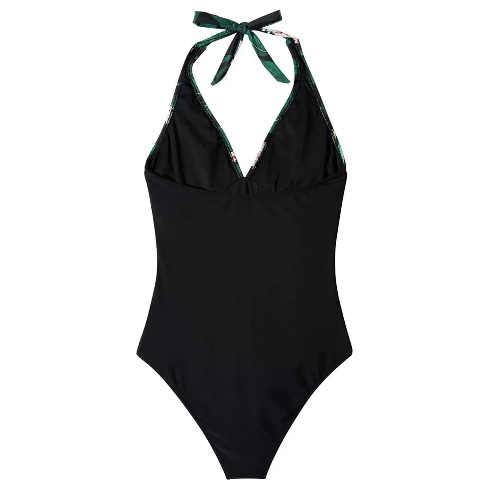 Plus Size Push Up One Piece Cross V Halter High Waist Open Back