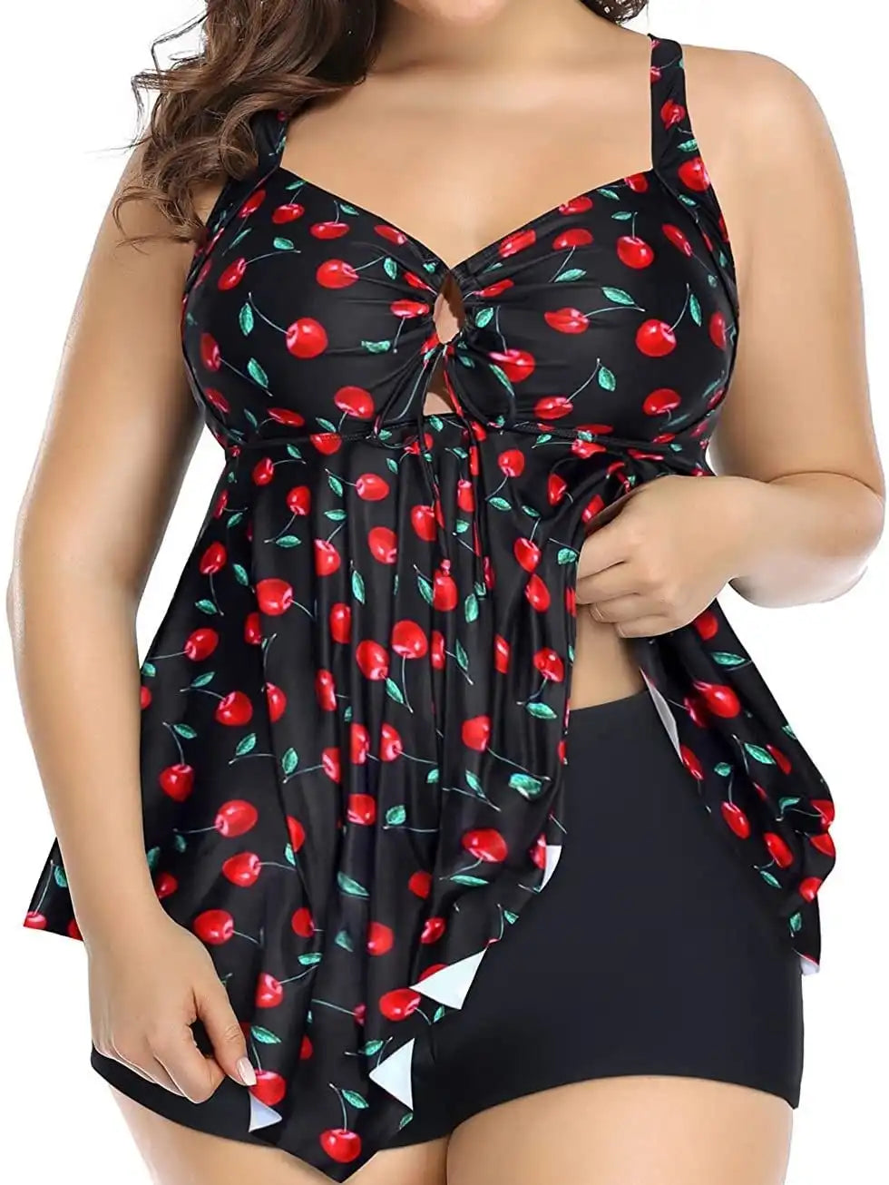 Plus Size Tankini Set | Tummy Control Swim with Cross Shoulder