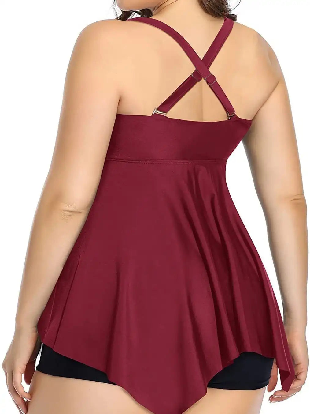 Plus Size Tankini Set | Tummy Control Swim with Cross Shoulder