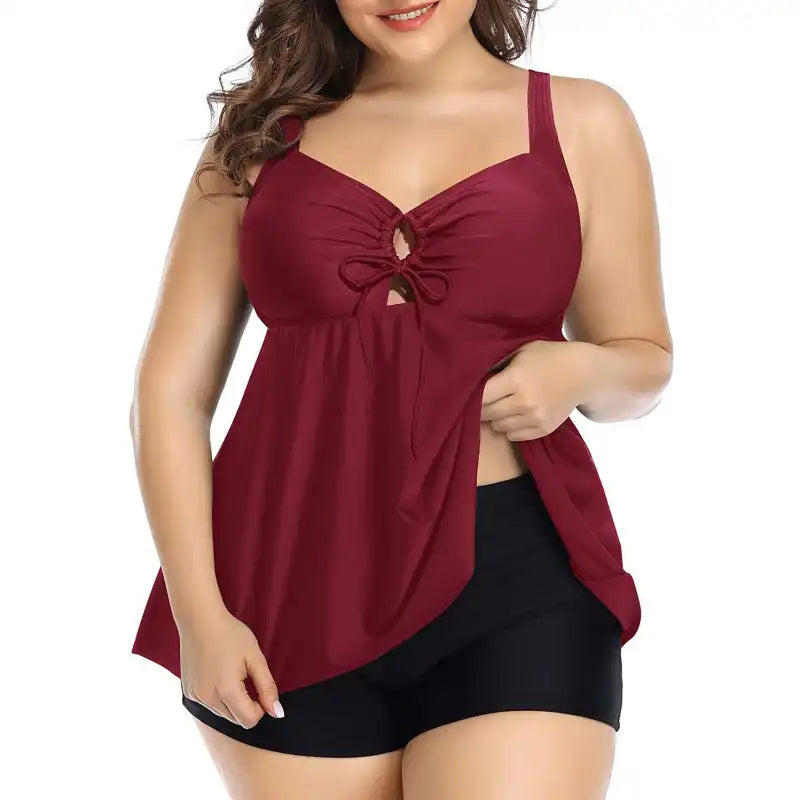 Plus Size Tankini Set | Tummy Control Swim with Cross Shoulder