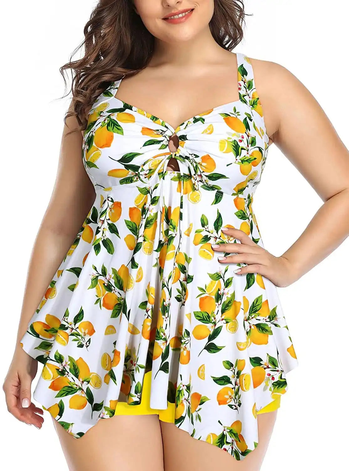 Plus Size Tankini Set | Tummy Control Swim with Cross Shoulder