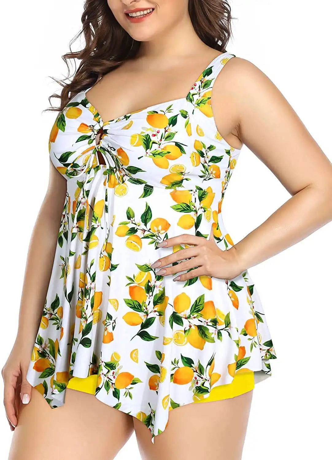 Plus Size Tankini Set | Tummy Control Swim with Cross Shoulder