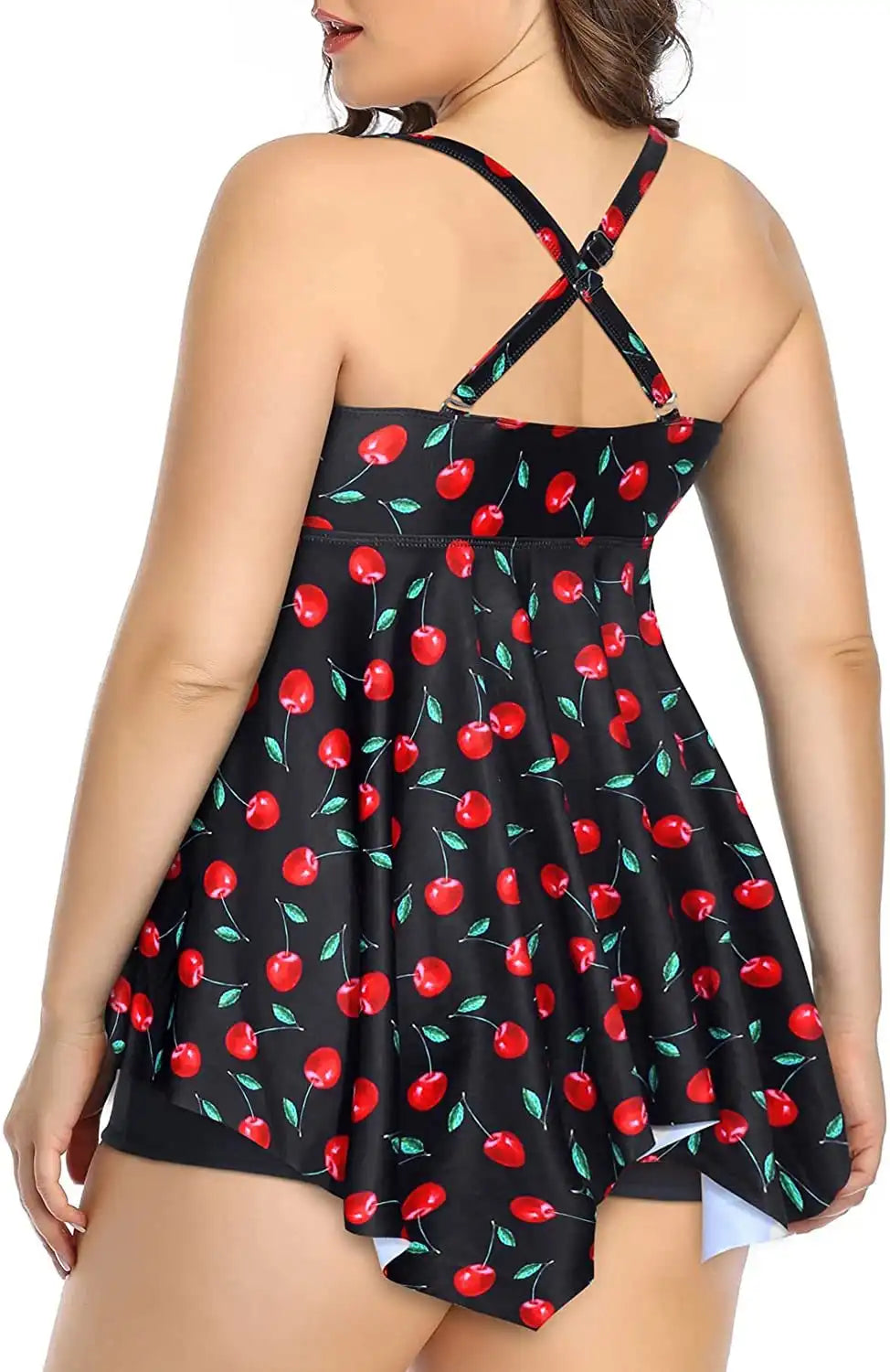 Plus Size Tankini Set | Tummy Control Swim with Cross Shoulder