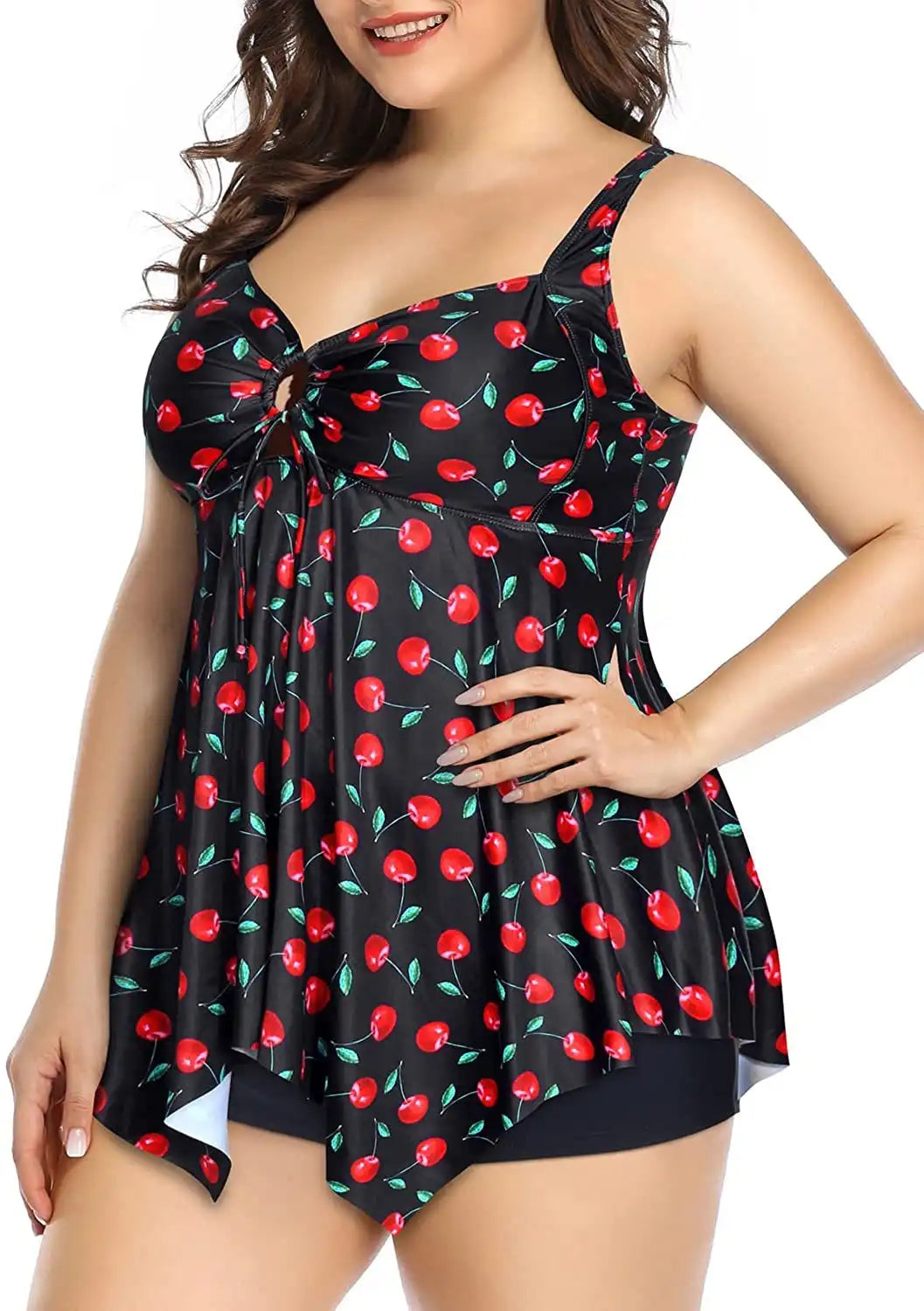 Plus Size Tankini Set | Tummy Control Swim with Cross Shoulder