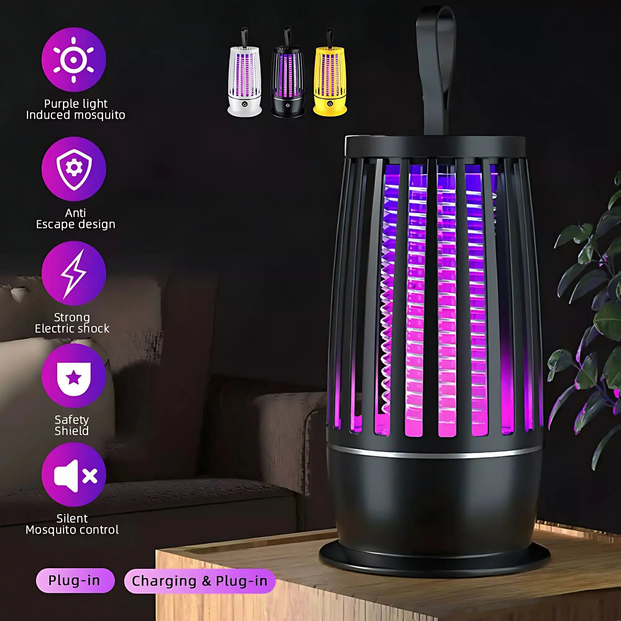 Portable Silent Electric Mosquito Killer LED Fly Trap Lamp