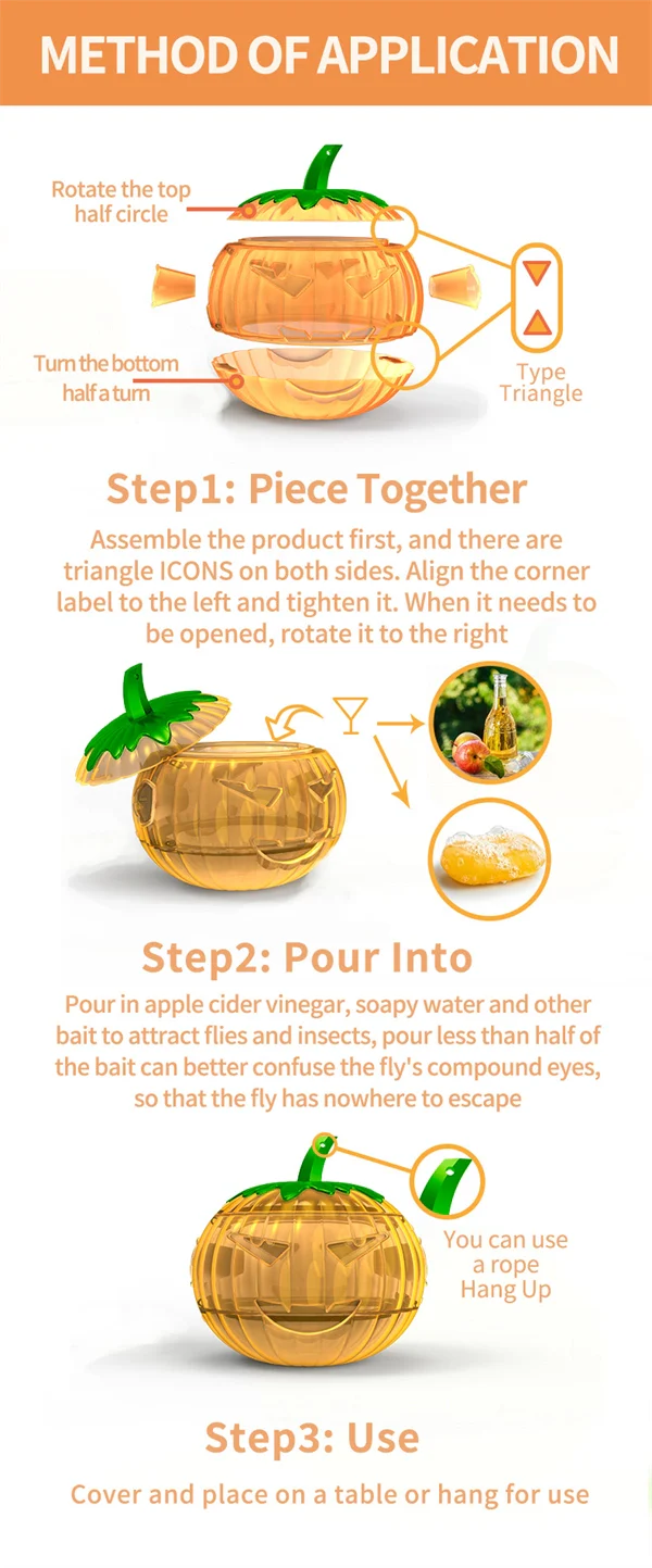 Pumpkin-Shaped Flying Bug Trap – Hanging Flea, Bee & Fruit Fly Catcher for Effective Pest Control