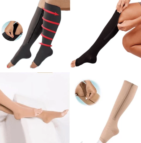 ROYALUCK Zippered Open Toe Compression Socks Support Stockings 20-30 mmHg