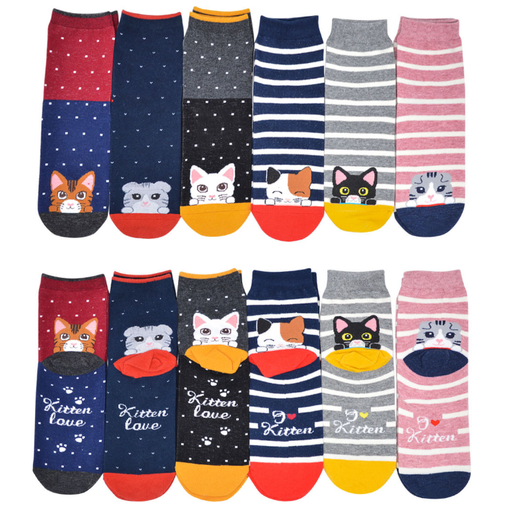 Cute cat women's socks color spring autumn-winter funny cartoon sock ladies and woman's striped cotton socks