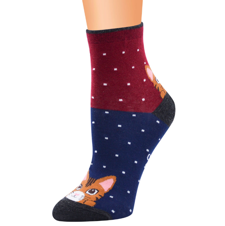 Cute cat women's socks color spring autumn-winter funny cartoon sock ladies and woman's striped cotton socks