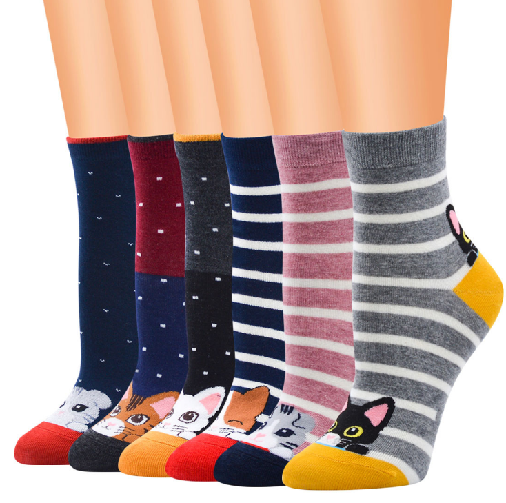 Cute cat women's socks color spring autumn-winter funny cartoon sock ladies and woman's striped cotton socks