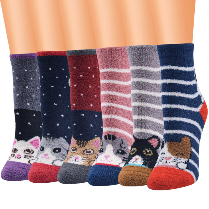 Cute Cat Socks Women Coral Fleece Anti-slip Floor Socks Carpet