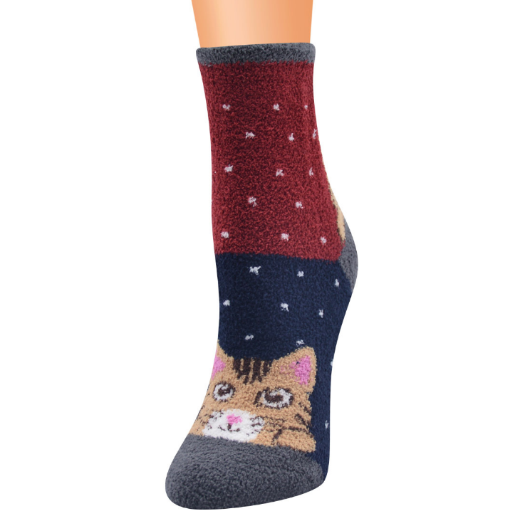 Cute Cat Socks Women Coral Fleece Anti-slip Floor Socks Carpet
