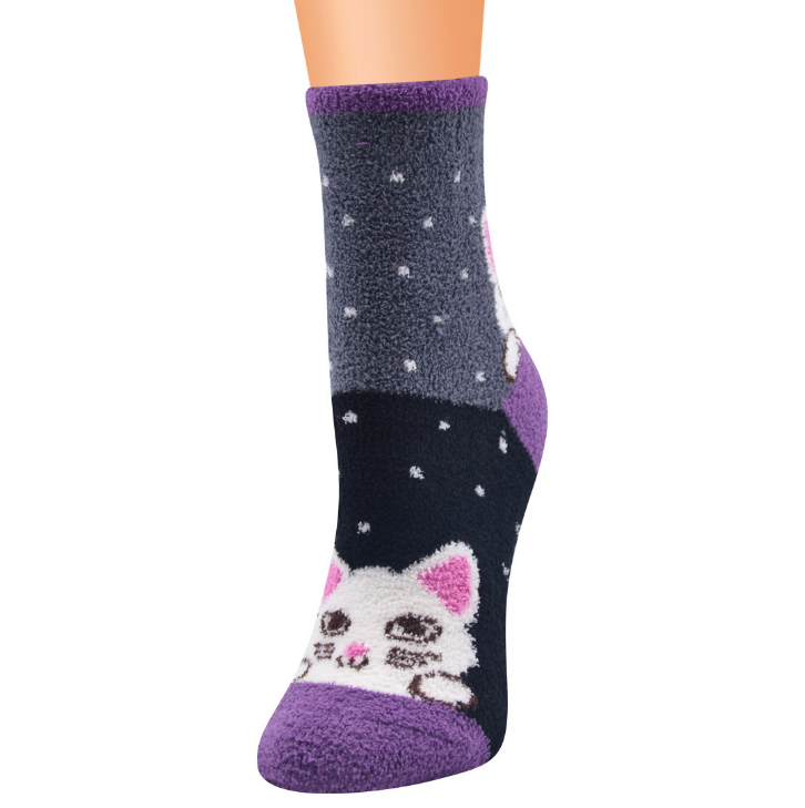 Cute Cat Socks Women Coral Fleece Anti-slip Floor Socks Carpet