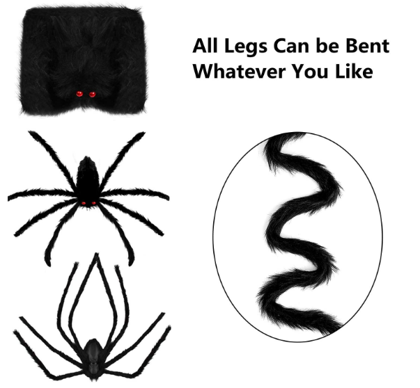 Halloween decorated giant spider 6.6 feet, realistic big hairy spider, terrible hairy spider props
